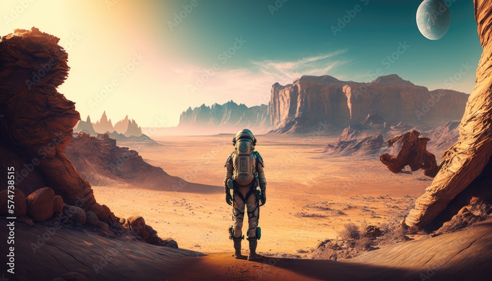 Astronaut's Epic Journey to Discover the Secrets of a Lone Planet in Space, AI Generative