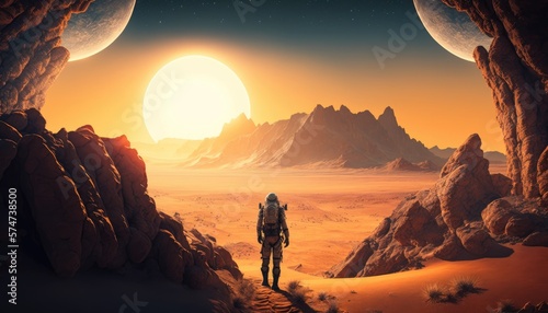 The Isolated Frontier: A Lone Astronaut's Exploration of a Deserted Planet, AI Generative