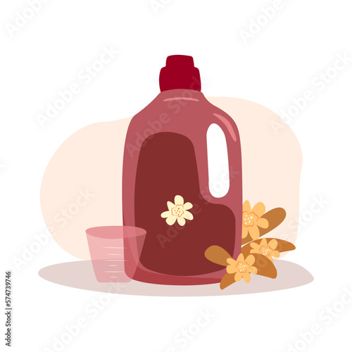 Vector washing gel for laudry concept detergent in a bottle with flowers isolated on white photo