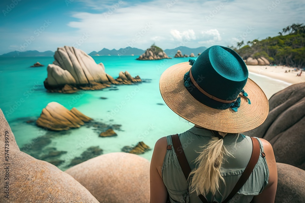 Person Relaxing on the beach. Generative AI Person Relaxing on the beach. Generative AI