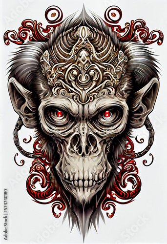 Generative AI abstract render of a monkey skull