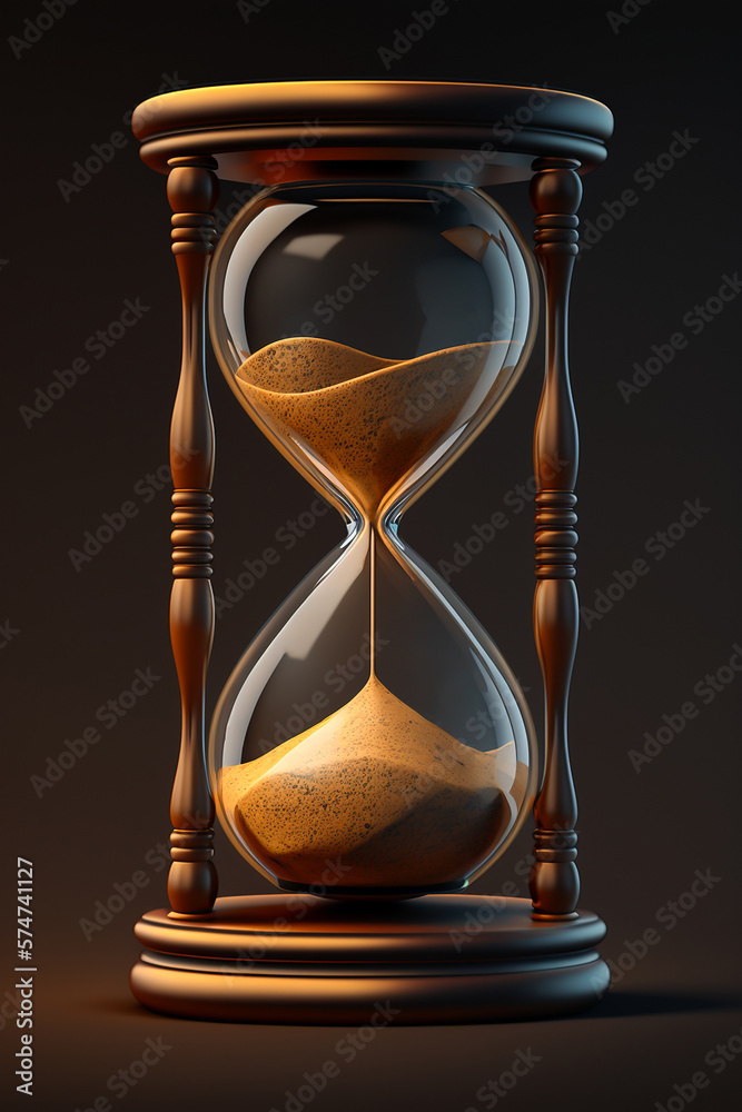 3d realistic hourglass with running sand inside on dark background ...