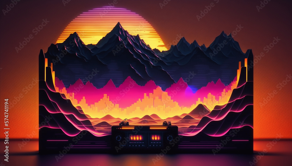 Vapor wave sunset in the mountains AI generated Vapor wave sunset in the mountains AI generated
