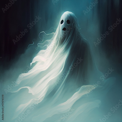 Ghost Spirit Ghostly Figure Apparition Halloween Float Fog Creepy Horror Generative AI Tools Technology illustration