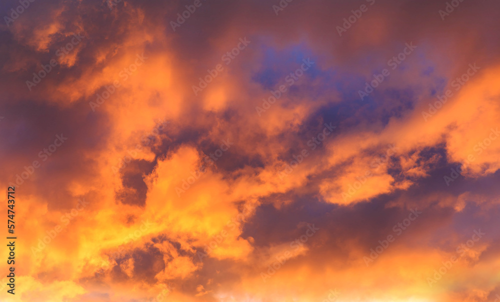 Bright fiery orange sunset sky. Beautiful sky.
