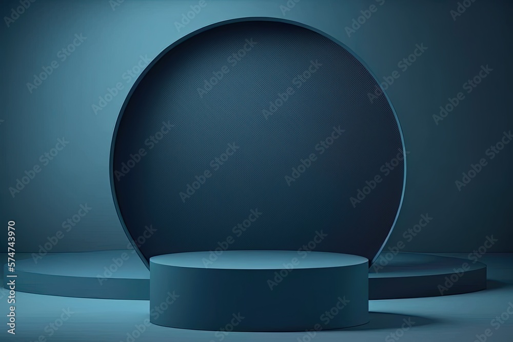 3D render of a podium scene, Dark blue product showcase background, Generative AI Digital Illustration 3D render of a podium scene, Dark blue product showcase background, Generative AI Digital Illustration