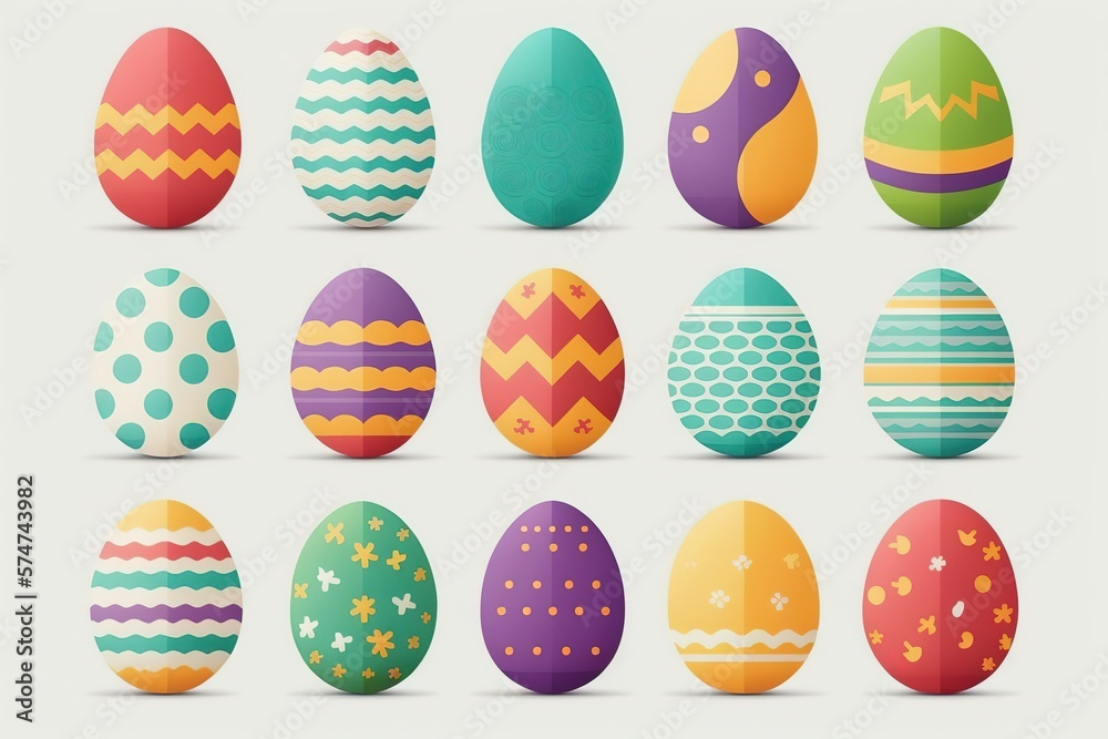 Set of easter eggs flat design on white background