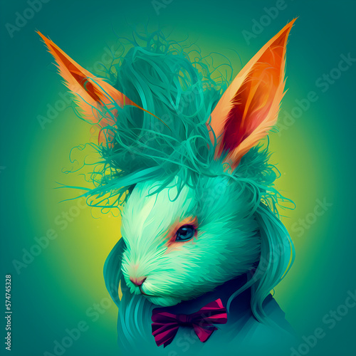 Hipster Rabbit portrait. Cute Funny Art Illustration Generative AI