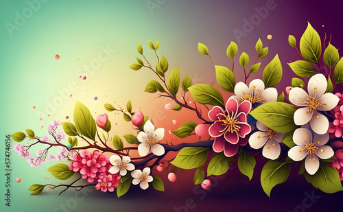 Spring banner and abstract background. Floral background for creative design, prints, booklet. Beautiful spring and summer blossom banner created with generative Ai technology