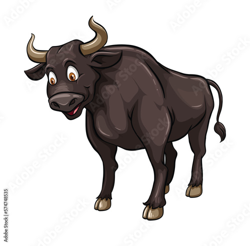 Cartoon cute bull. Vector illustration of a funny happy animal, B for bull kid learning , illustration of a bull