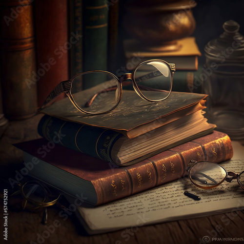 old books and glasses