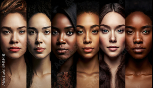 Many diverse ethnic groups, different young people group headshots in collage mosaic collection. Many multicultural faces are looking at the camera. Human resource society database concept.gene