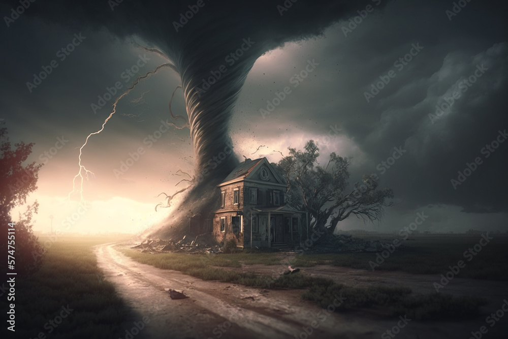 tornado destroys the house, created by a neural network, Generative AI ...
