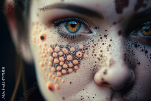 fictitious infection in the face, young woman close up. Generative AI photo