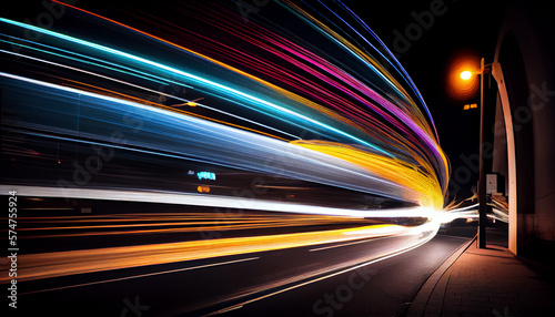 Abstract long exposure dynamic speed light trails, generative ai