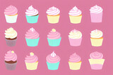 Cute Collage Collection Of Delicious CupCakes created with generative ai technology