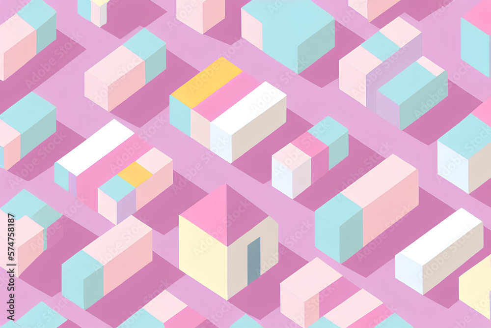 Isometric Pastel Colored Geometrical Shapes Pleasant Illustration Graphic Background, created with generative ai technology Isometric Pastel Colored Geometrical Shapes Pleasant Illustration Graphic Background, created with generative ai technology