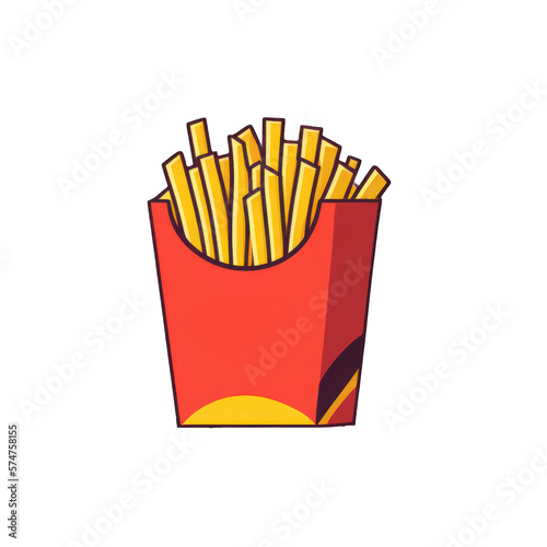 Baquette de frites, carton rouge, isolé, détouré, fond transparent