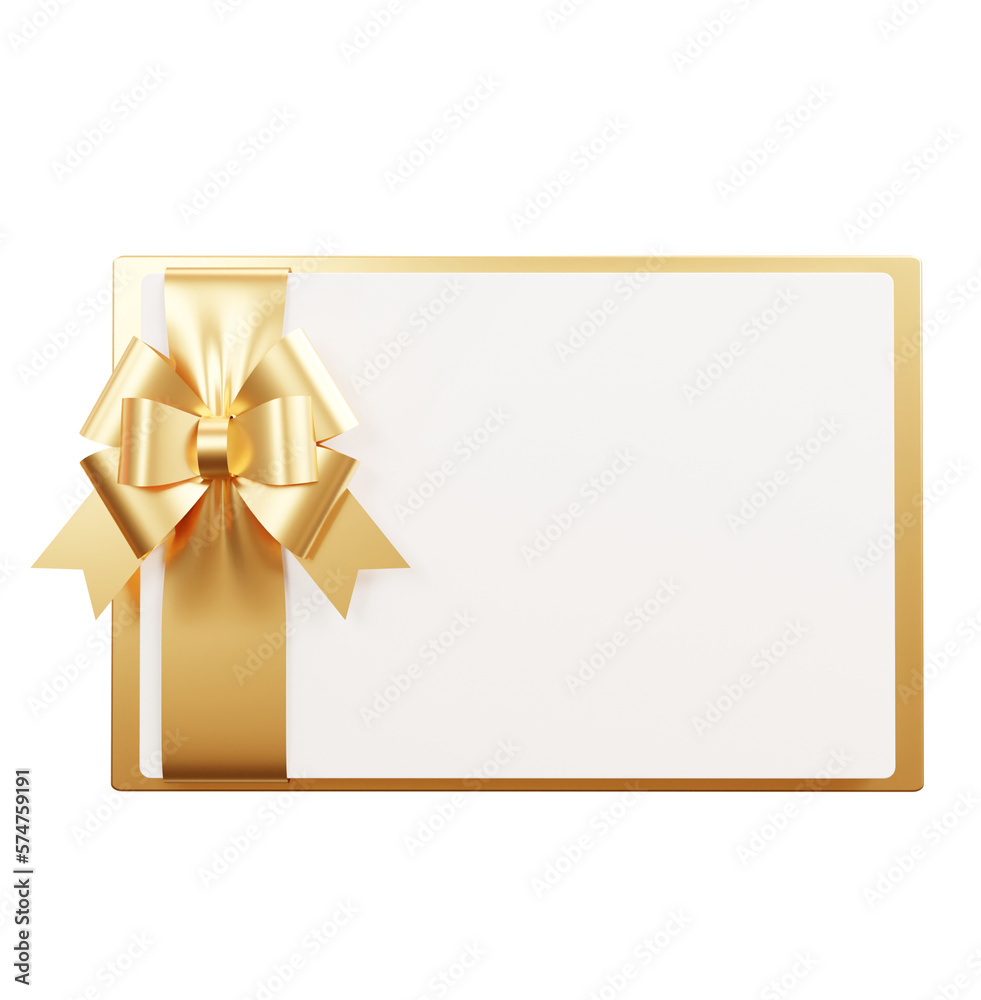Paper card with gold ribbon 3d rendering illustration Paper card with gold ribbon 3d rendering illustration