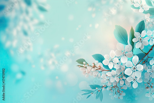 Spring Summer nature flower plants white blue with empty copy space for text background texture - Spring Summer Blue Wallpapers - Spring Summer blue backdrop created with Generative AI technology