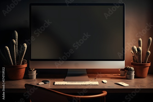 Modern workplace with laptop computer, Desktop Analysis Tips, Desk PC Configuring Basics, Office Computing Security, Monitor Display Quality, generative ai, monitor and tv