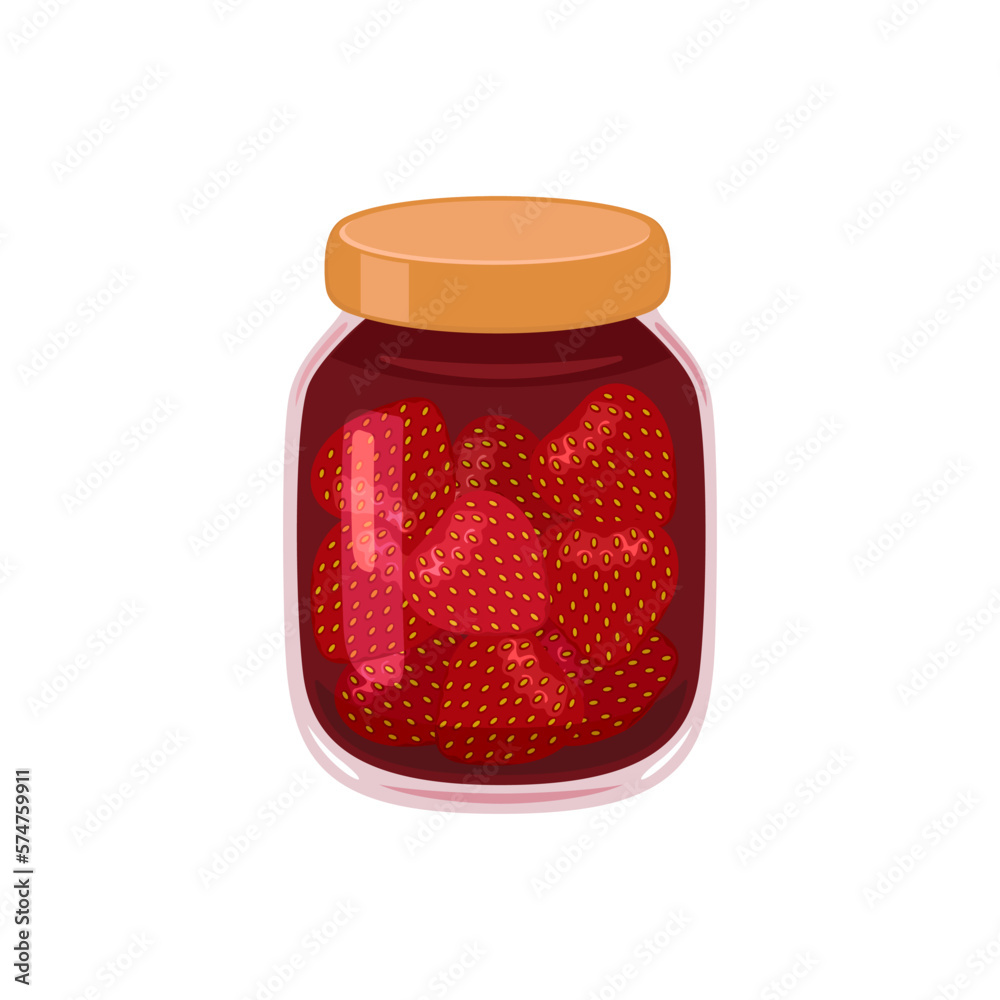 Strawberry jam in glass jar. Vector flat icon of organic sweets. Healthy food illustration. Strawberry jam in glass jar. Vector flat icon of organic sweets. Healthy food illustration.