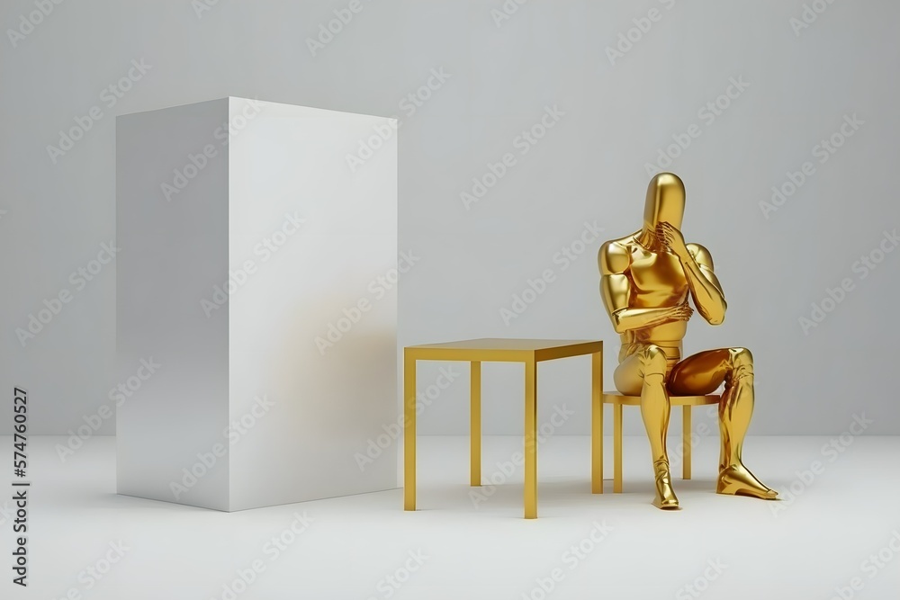 Doubting Ideas, Thinking and Ponder, Quandary of Ideas, Examining Possibilities, Query of Thoughts, gold guy, generative ai Doubting Ideas, Thinking and Ponder, Quandary of Ideas, Examining Possibilities, Query of Thoughts, gold guy, generative ai