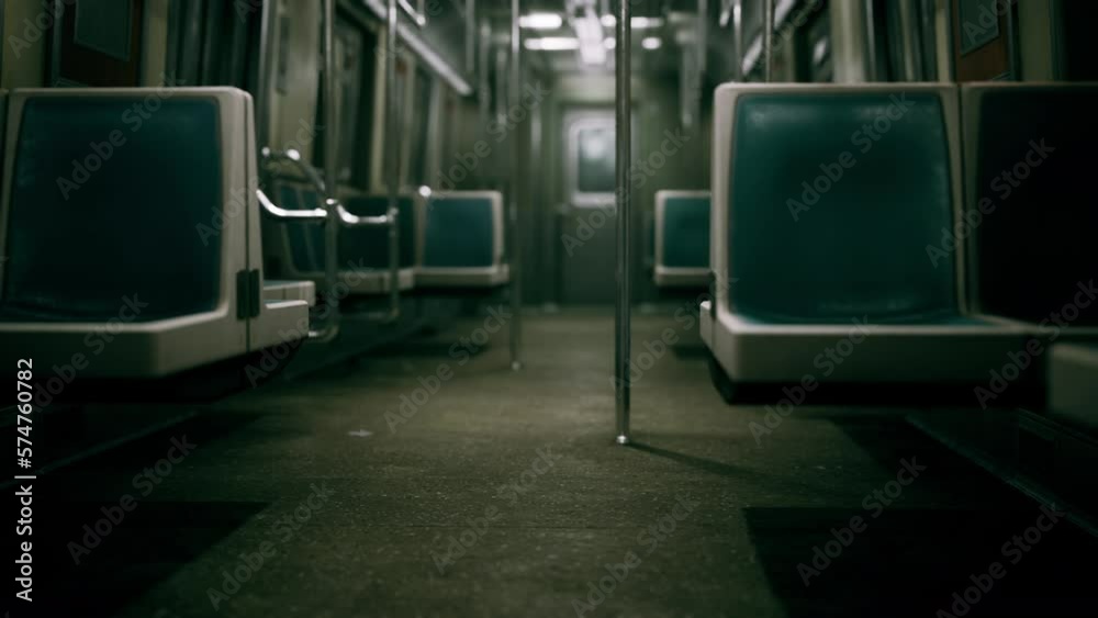 empty metal subway train in urban Chicago empty metal subway train in urban Chicago