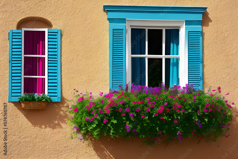 Un close-up de un par de ventanas coloridas con flores (generadas por a.i.)