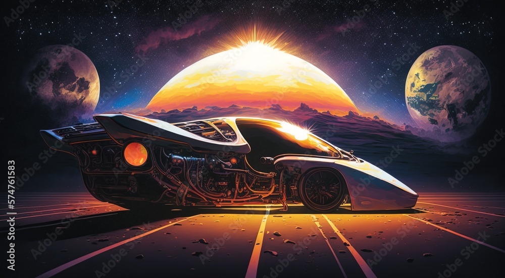 Embracing Infinity - Celebrating a Revolutionary Masterpiece with a Solar Car Illustration Generative AI