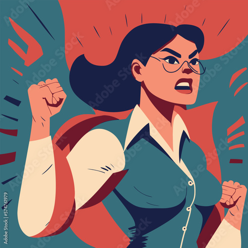Woman's hand with a clenched fist. Feminism concept design. Girl power symbol. Women's rights poster, banner. Flat vector illustration for International Women's day.