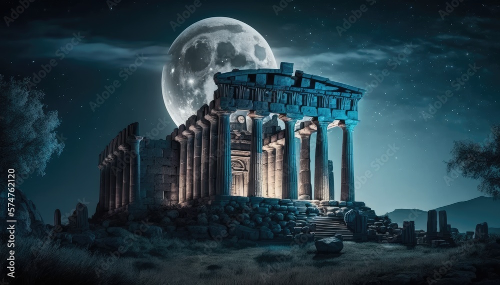 Fototapeta premium Parthenon Temple at Night: A Mystic and Ethereal View, AI Generative