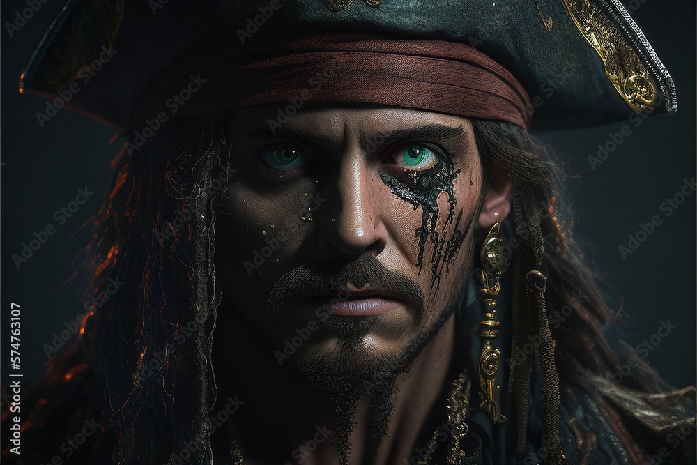 Very Detailed Portrait of Fictional Jack Sparrow Upset and Eager To ...