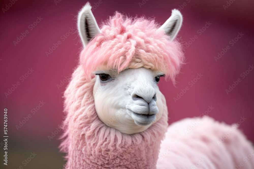 Alpaca with pink fur, Generative Ai Alpaca with pink fur, Generative Ai