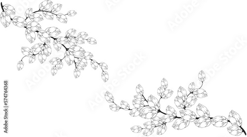 Gentle floral background from flower branches and buds, flower arrangement. Hand drawing. For stylized decor, invitations, cards, posters, flyers, backgrounds, as clipart