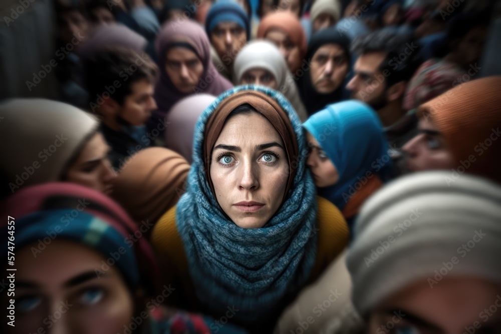 Muslim woman at a middle eastern city street market looking at the camera. generative AI Muslim woman at a middle eastern city street market looking at the camera. generative AI