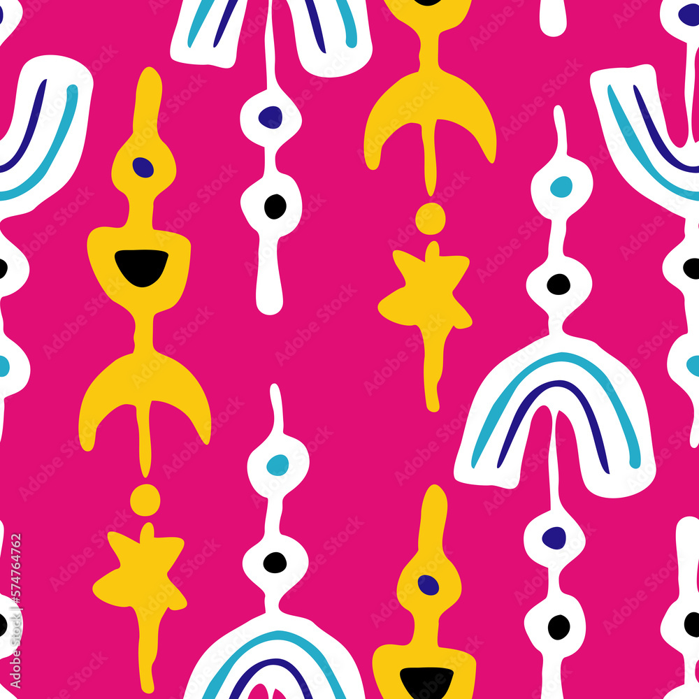 Abstract seamless pattern with circles, stars, dots and spots decorative elements. Hand drawn background in boho style for textile print, fabric design, wallpaper and digital paper, wrapping. Abstract seamless pattern with circles, stars, dots and spots decorative elements. Hand drawn background in boho style for textile print, fabric design, wallpaper and digital paper, wrapping.