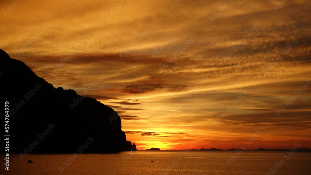 sunset, sea, water, ocean, rock
