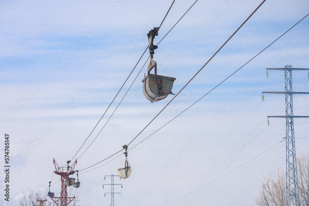 Closeup view of chemical factory ropeway. Closeup view of chemical factory ropeway.