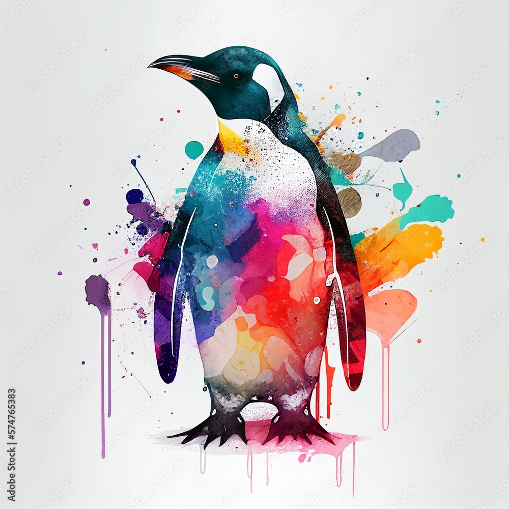 Penguin Drawing Full Body Paint Bright Spots Watercolor Generative AI Stock  Illustration | Adobe Stock