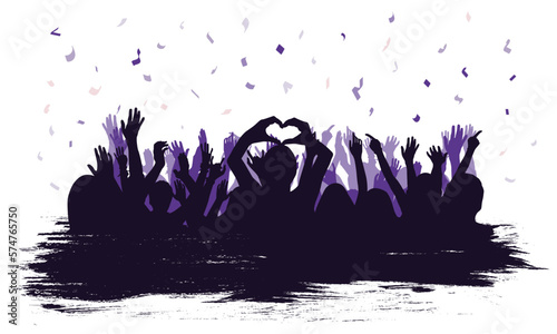 Silhouette of crowd people watching concert with brush strokes