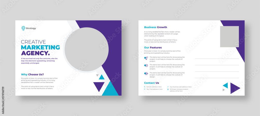 Corporate business or marketing agency postcard template