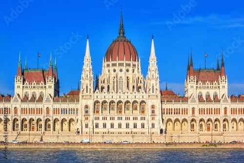 City landscape - view of the Hungarian Parliament Building in the historical center of Budapest on the bank of the Danube river, in Hungary © rustamank