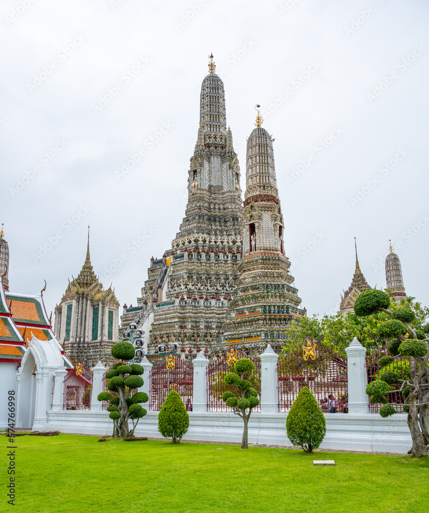 Wat Arun Ratchawararam Ratchawaramahawihan temple at Bangkok, Thailand. Buddhist temple, famous tourist destination.