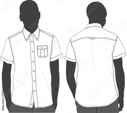 Blank short sleeve button down shirt fashion design Model sketch mock-up template	