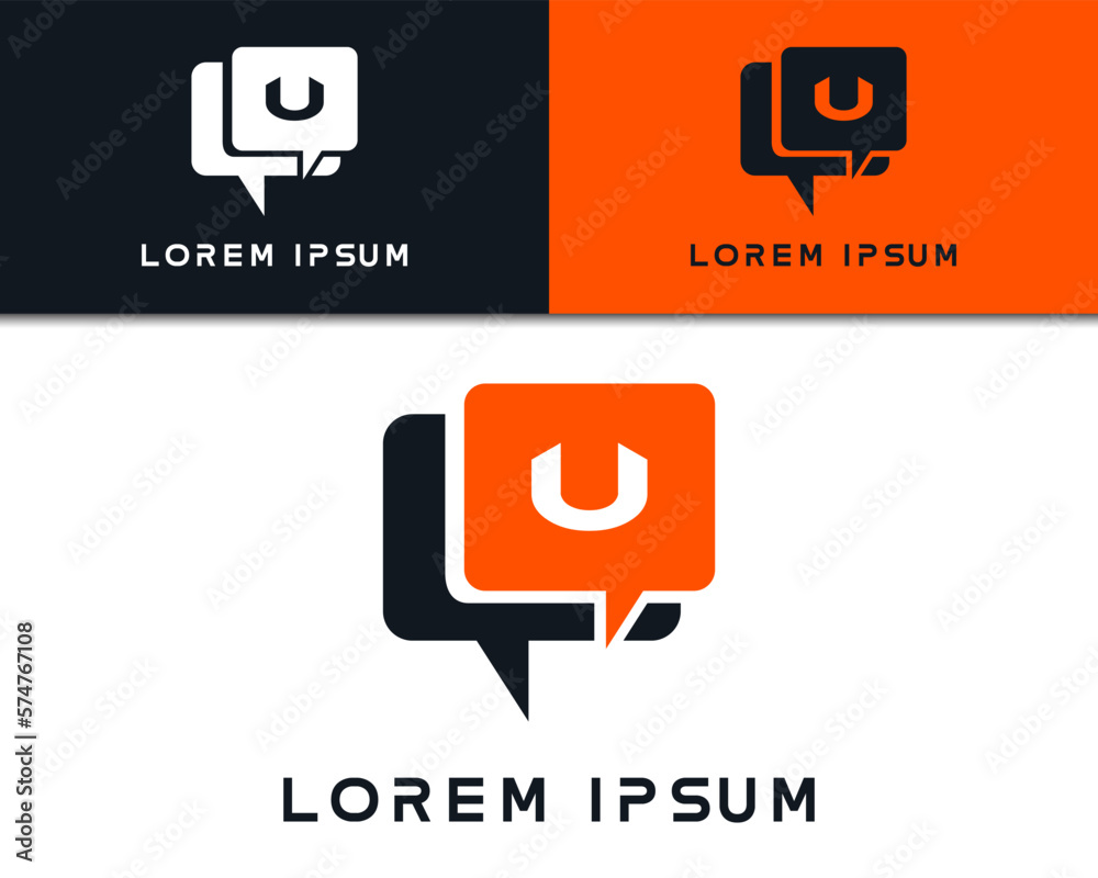 illustration of letter or initial U logo design with bubble chat illustration of letter or initial U logo design with bubble chat