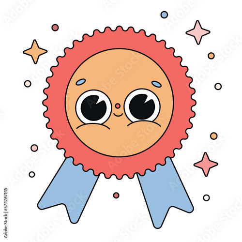 Hand drawn trendy traditional cartoon vector illustration cute badge reward