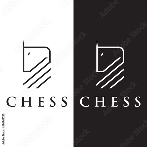 Chess strategy game Logo template with horse, king, pawn and rook. Logos for tournaments, chess teams and games.