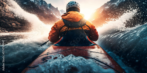 Photographie Concept banner extreme sport rafting, whitewater kayaking