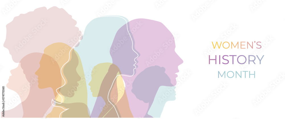 Women silhouette head isolated. Women's history month banner.